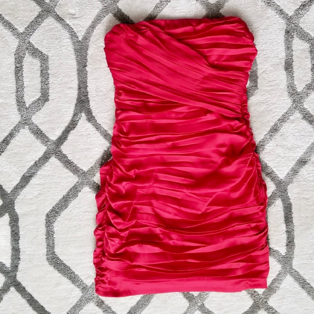 Red strapless dress